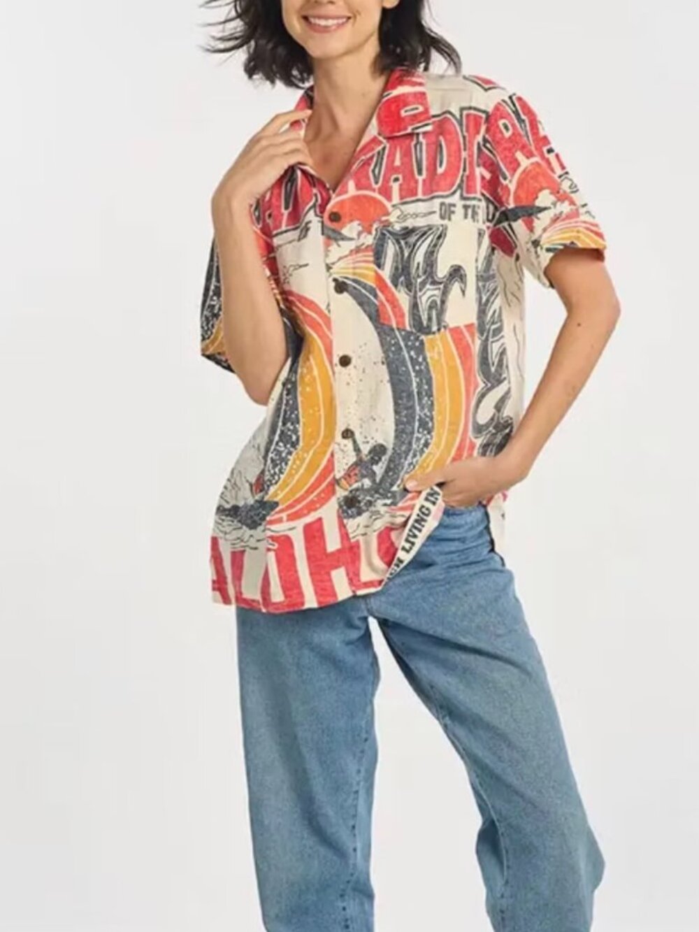 VINTAGE SACK ALOHA PARADISE PRINT FEED SACK SHIRT